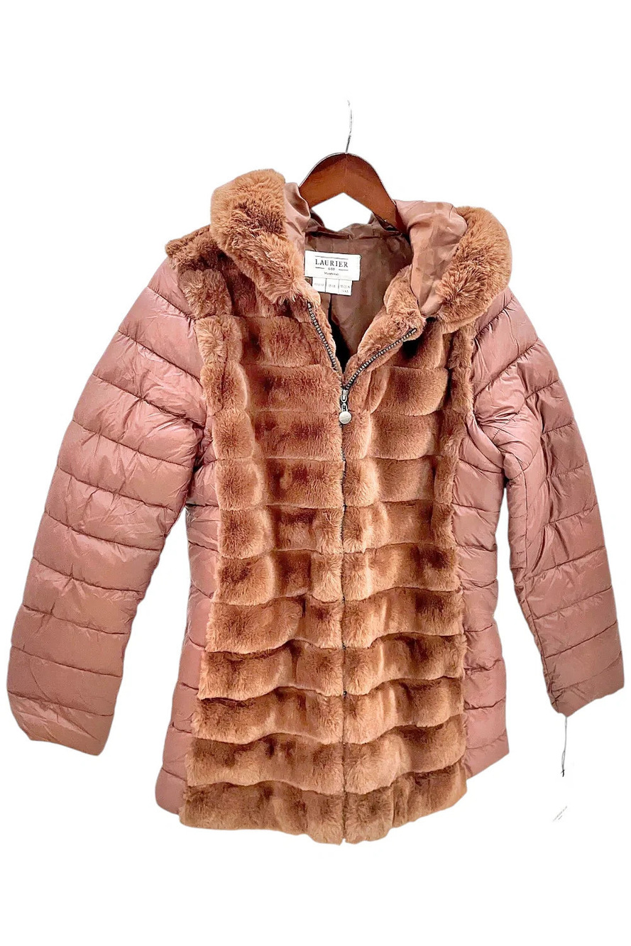 Laurier & Co Montreal Womens Faux Fur Hooded Puffer Coat Brown - Regular